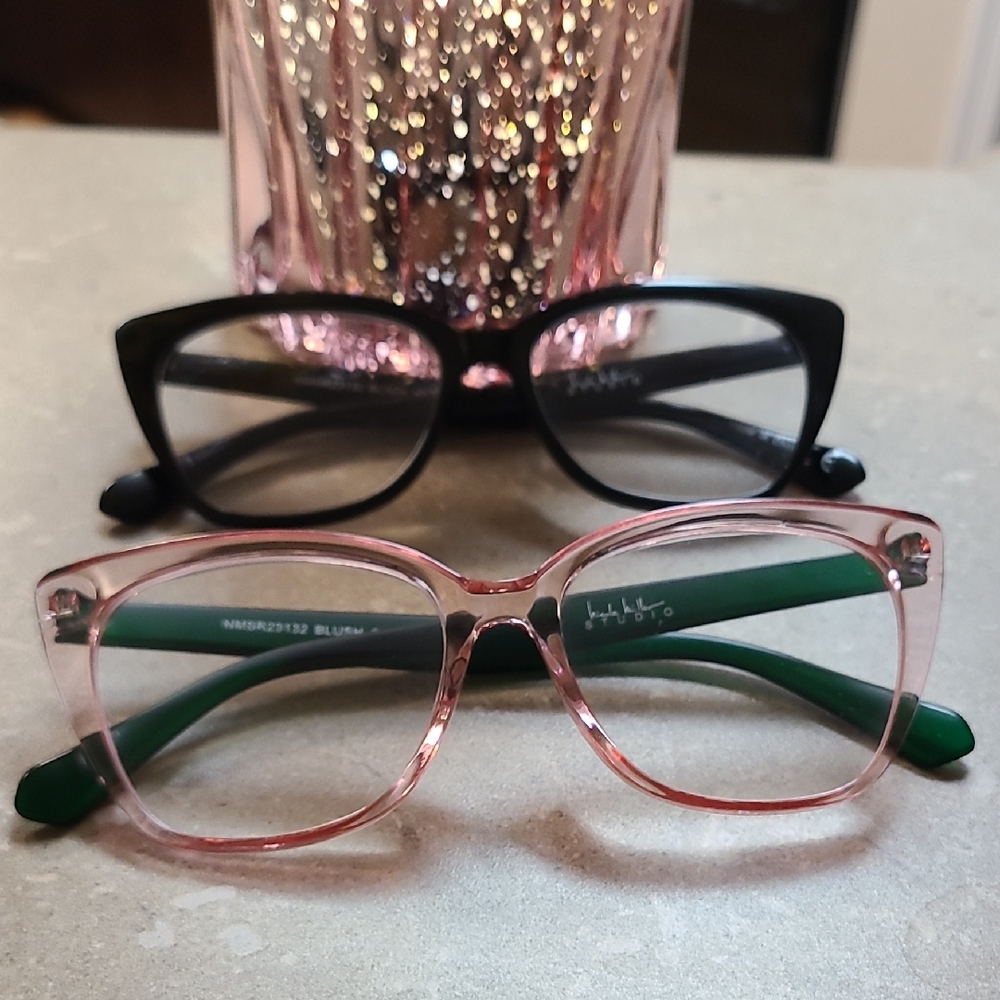 2 Pairs! Nicole Miller Studio 2.0 Readers Pink/green And Black Cat Eye Shape.